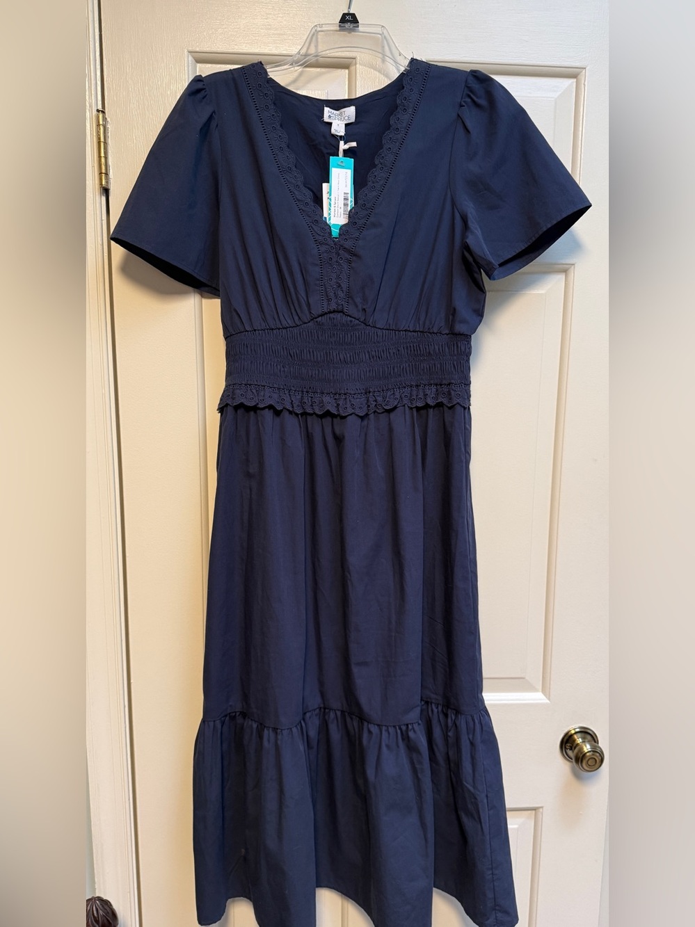 Market & Spruce Darleen Short Sleeve V-Neck Maxi Dress Midi Dress Blue Medium